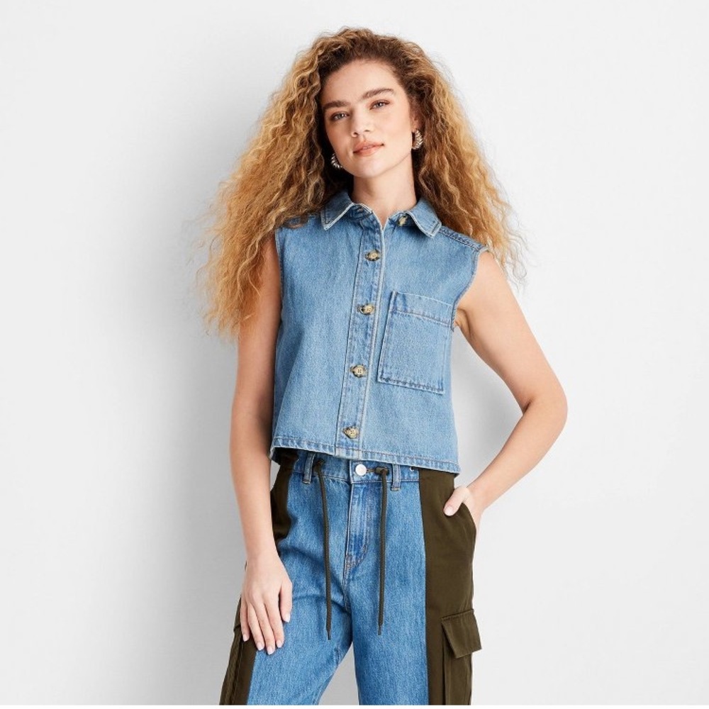 Future Collective Sleeveless Denim Button-Up Tank Top Size M